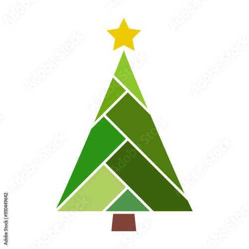 Tiempo de Navidad. Logo con árbol de navidad abstracto con bloques y estrella para tarjetas y felicitaciones