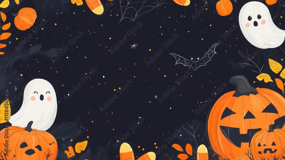 Halloween Themed Background with Pumpkins and Bats Halloween Themed Background with Pumpkins and Bats