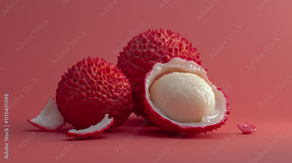 Freshly peeled lychee with vibrant red skin and juicy white flesh, isolated on a clean background for culinary and exotic food illustrations Freshly peeled lychee with vibrant red skin and juicy white flesh, isolated on a clean background for culinary and exotic food illustrations