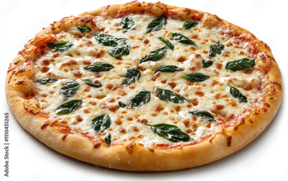 Classic Margherita Pizza A perfectly round Margherita pizza with a thin crust, fresh basil leaves, and melted mozzarella, placed on a white background. Classic Margherita Pizza A perfectly round Margherita pizza with a thin crust, fresh basil leaves, and melted mozzarella, placed on a white background.