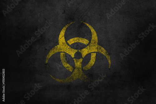 Biohazard sign on old rust grungy wall. Grunge biohazard symbol photo