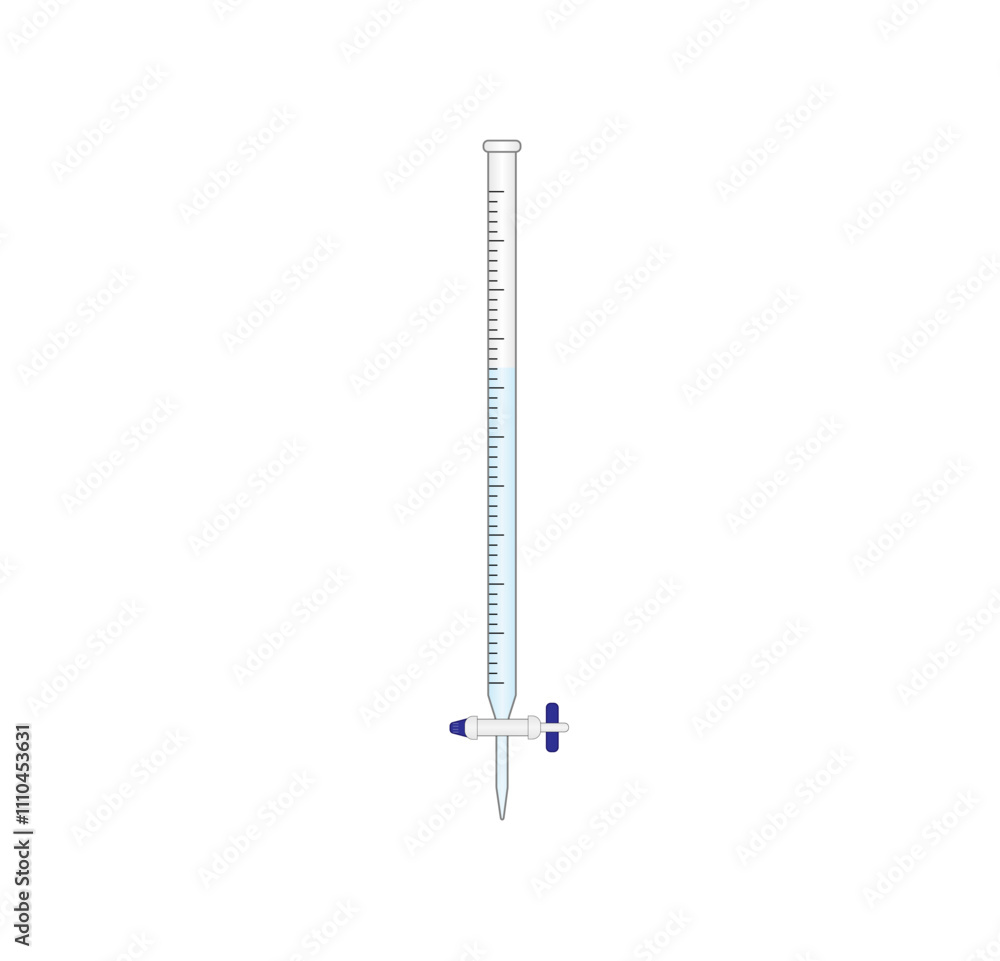 Burette with glass stopcock. Laboratory equipment isolated on white background. Scientific vector illustration. Burette with glass stopcock. Laboratory equipment isolated on white background. Scientific vector illustration.
