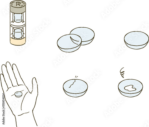 ビューティー　コンタクトレンズと手のひらのイラストレーション