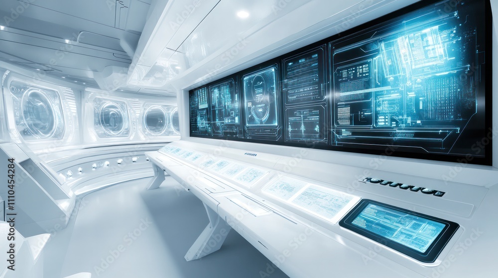 ride control room with futuristic panels and virtual screens, highlighting the advanced technology ride control room with futuristic panels and virtual screens, highlighting the advanced technology