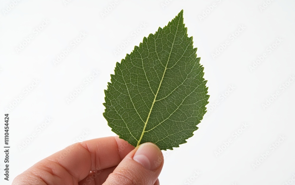 Hand Holding a Leaf Hand holding a fresh green leaf with visible veins and texture, on a pure white background. Hand Holding a Leaf Hand holding a fresh green leaf with visible veins and texture, on a pure white background.