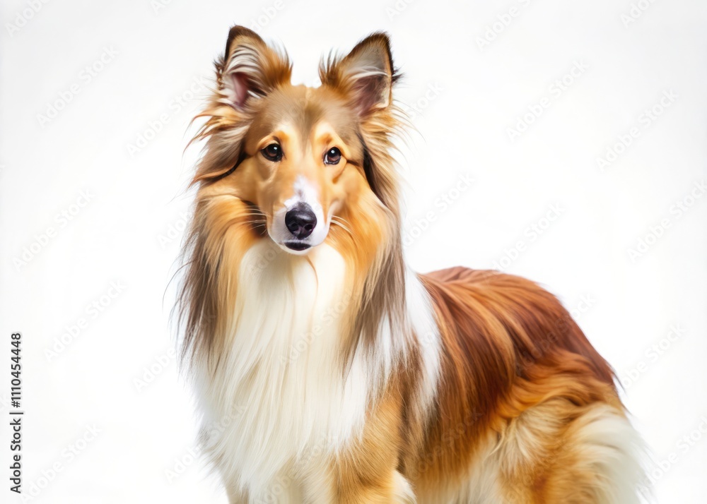 Beautiful Collie Dog Isolated on White Background, Looking Directly at the Camera, Capturing the Playful and Loyal Nature of This Beloved Breed in Stunning Detail Beautiful Collie Dog Isolated on White Background, Looking Directly at the Camera, Capturing the Playful and Loyal Nature of This Beloved Breed in Stunning Detail
