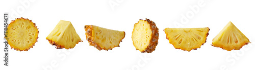 Collection of Mini Chiangrai Phulae pineapple fruit slices isolated on transparent background for design. Mini Thai topical pineapple fruit pieces. Organic pineapple full of vitamins and minerals. photo