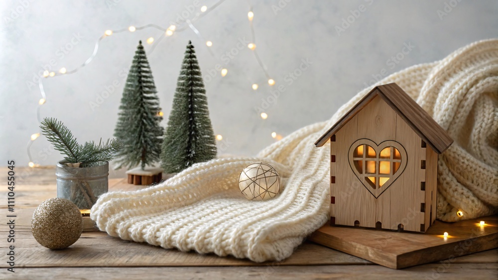 Glowing quaint wooden house in Festive Decor and Warm Light with Cozy Winter Scene V8 Glowing quaint wooden house in Festive Decor and Warm Light with Cozy Winter Scene V8