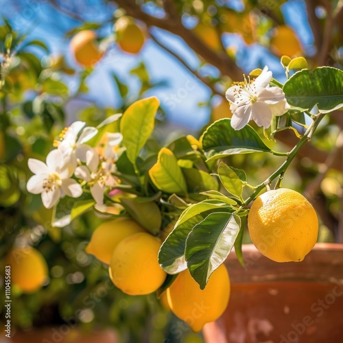 A lemon tree in full bloom