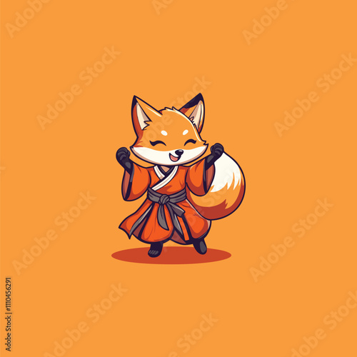 Cheerful Fox in Orange Kimono Against a Matching Background