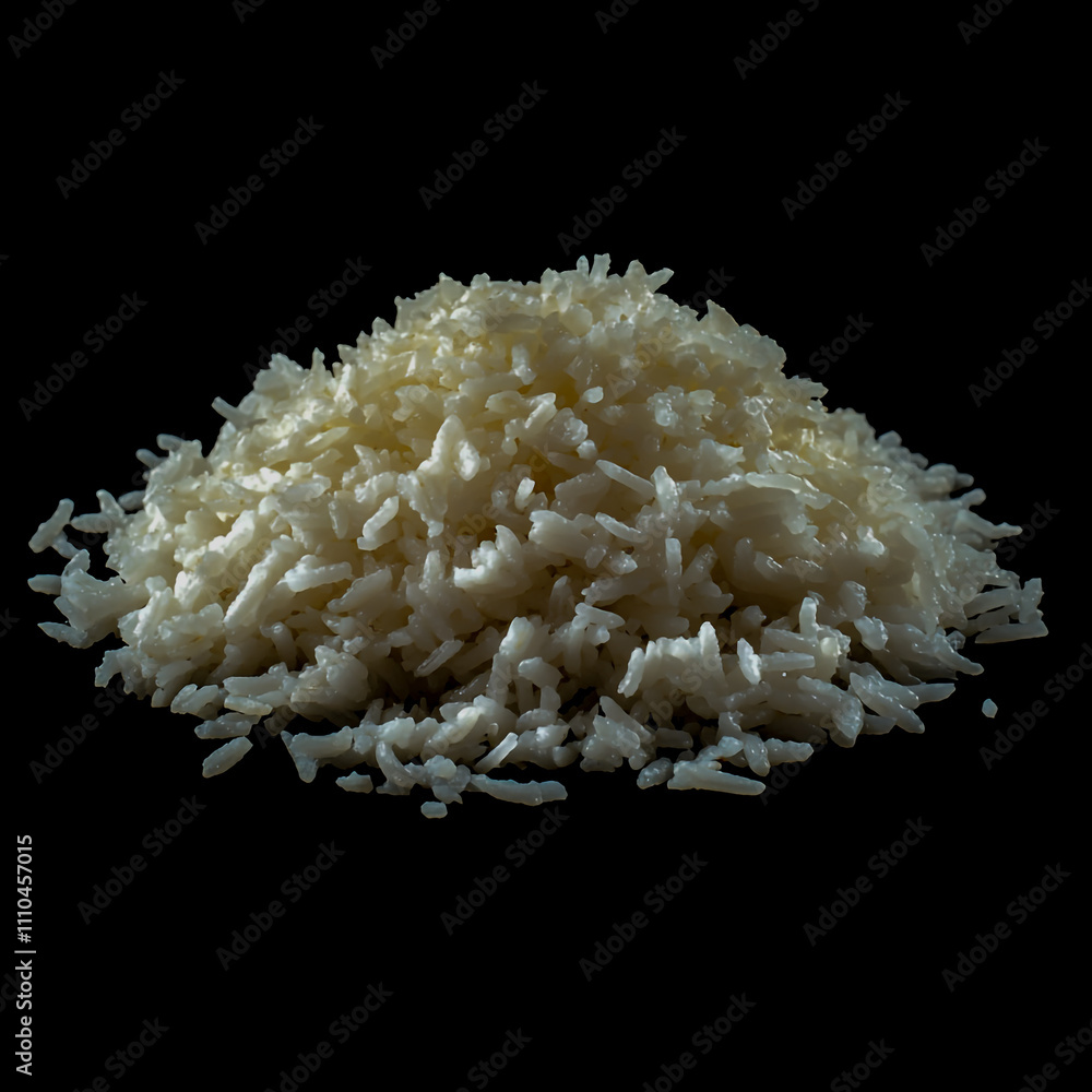 Heap of fluffy white rice on a contrasting black background