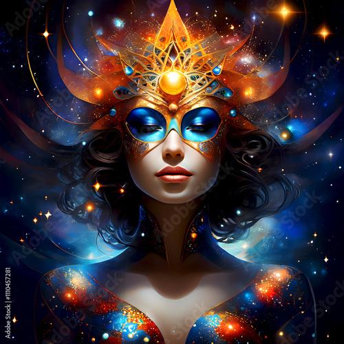 A close-up fantasy digital artwork of a woman with an ethereal, heavenly appearance