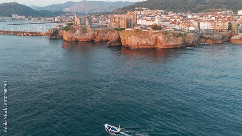 Aerial view of Castro Urdiales town at sunrise, Cantabria, northern Spain photo