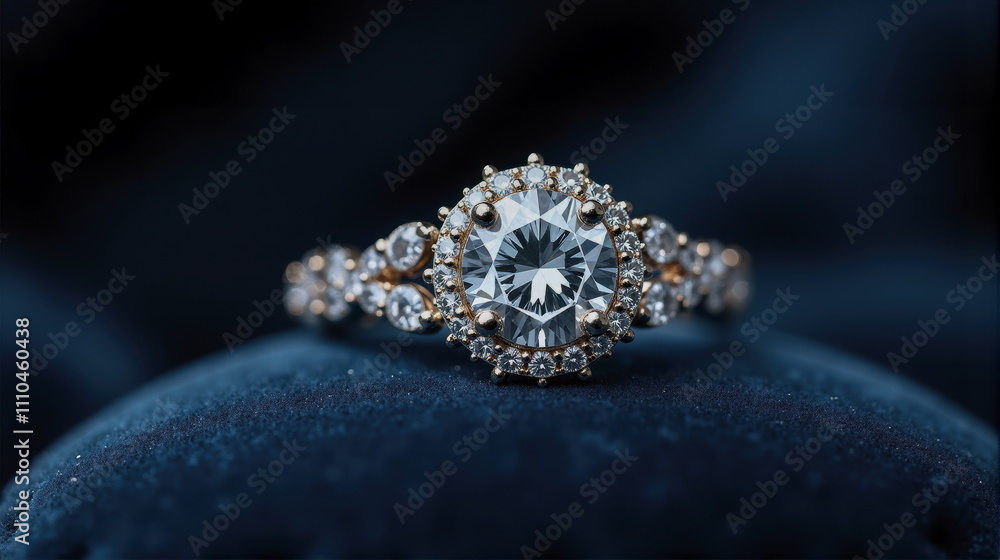 Sparkling diamond engagement ring nestled on soft velvet fabric showcasing elegance and craftsmanship Sparkling diamond engagement ring nestled on soft velvet fabric showcasing elegance and craftsmanship