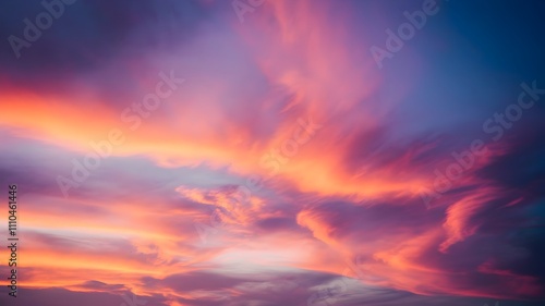 Dreamy evening sky with sunset orange and violet gradient