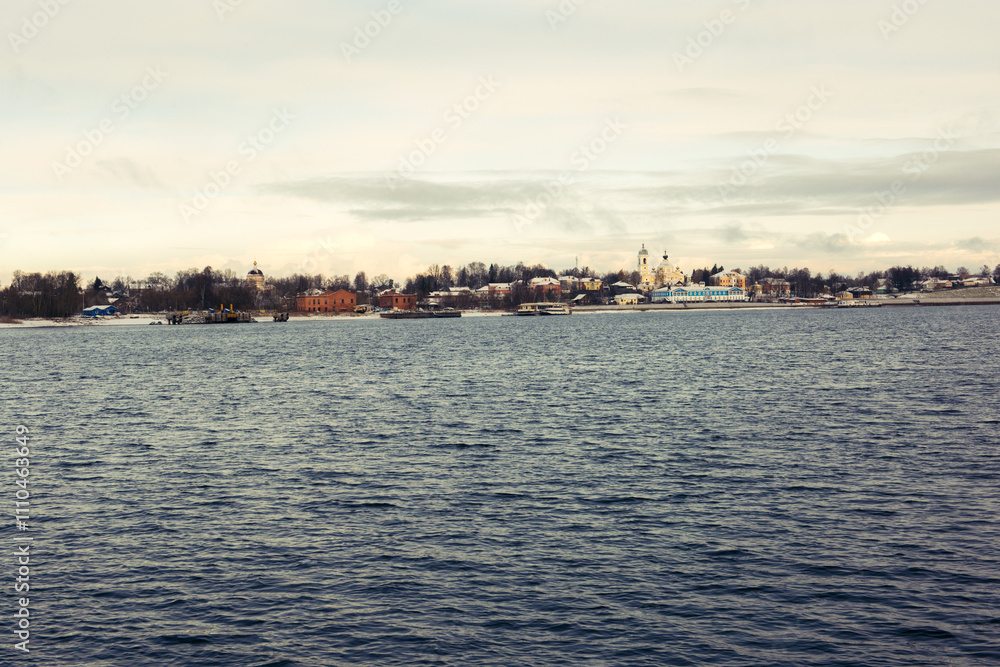 Volga river, background of a small old Russian town of Myshkin Volga river, background of a small old Russian town of Myshkin