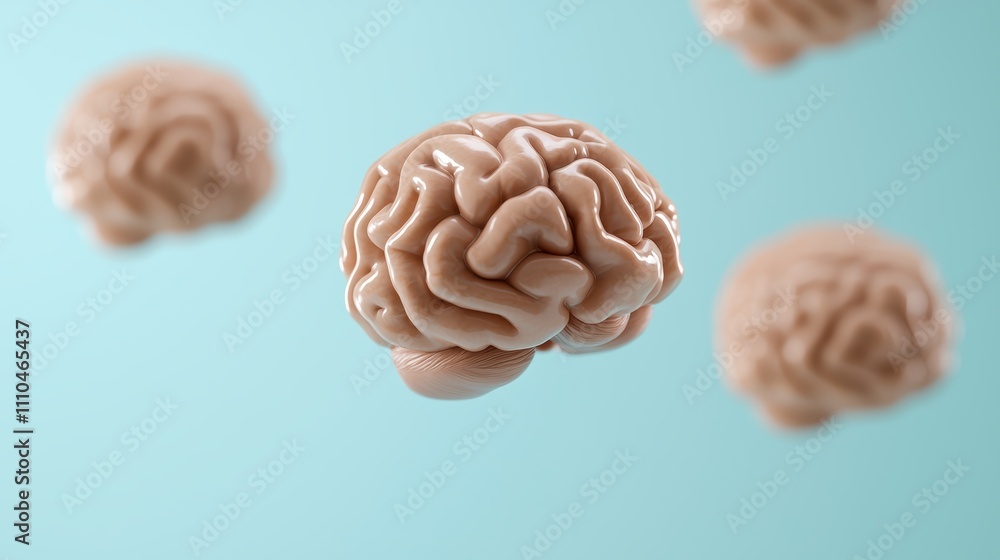 Realistic 3D Brain Models on Soft Blue Background for Creativity Realistic 3D Brain Models on Soft Blue Background for Creativity