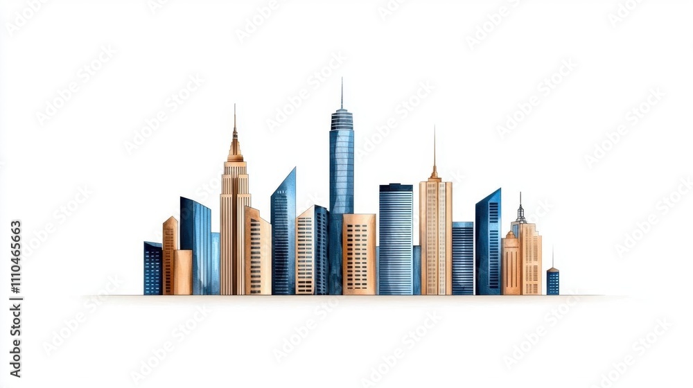 A photostock of a black-and-white city skyline watercolor illustration, isolated on a white background, artistic and modern. High Quality A photostock of a black-and-white city skyline watercolor illustration, isolated on a white background, artistic and modern. High Quality