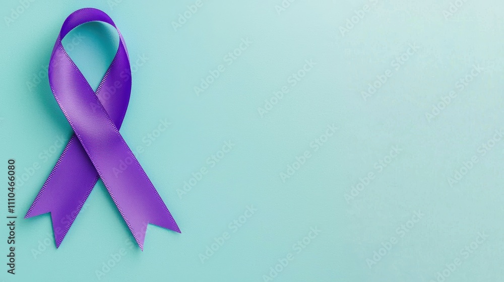 Purple Awareness Ribbon on Soft Blue Background for Advocacy Purple Awareness Ribbon on Soft Blue Background for Advocacy