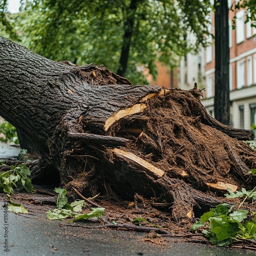  Fallen Tree with Exposed Roots After Storm/Tornado/Wind photo