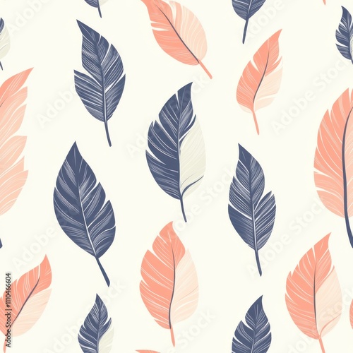 Soft Pastel Feathers Repeating Pattern Minimalist Design Element