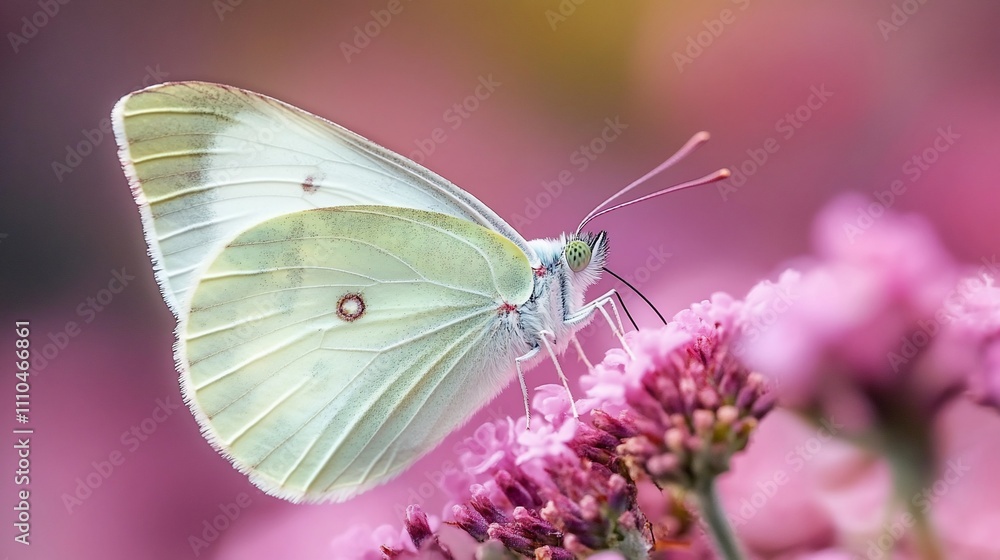 Pale yellow butterfly on pink flower. Pale yellow butterfly on pink flower.