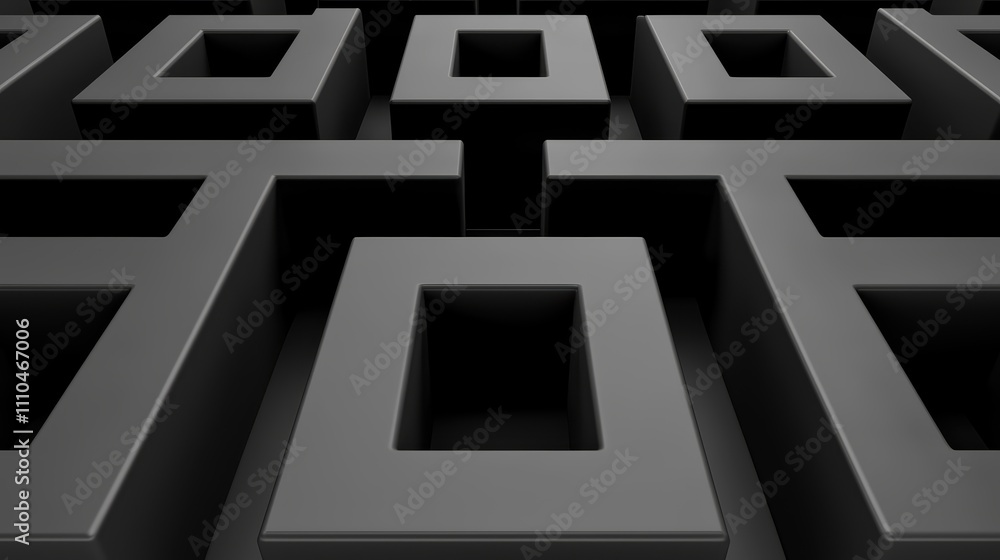 Abstract geometric shapes in black 3D arrangement with depth Abstract geometric shapes in black 3D arrangement with depth