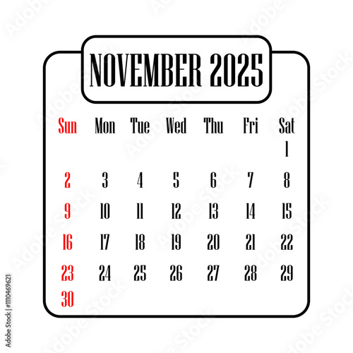 November 2025 calendar vector illustration