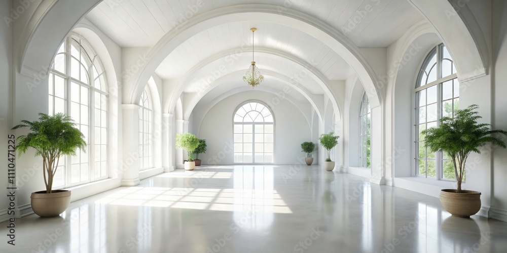 Elegant Architectural Photography: A Serene White Room Featuring a Stunning Arched Ceiling with Soft Natural Light and Minimalist Decor, Perfect for Interior Design Inspiration Elegant Architectural Photography: A Serene White Room Featuring a Stunning Arched Ceiling with Soft Natural Light and Minimalist Decor, Perfect for Interior Design Inspiration