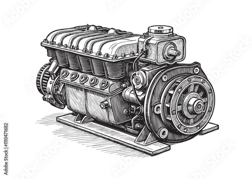 engine motor engraving vector illustration