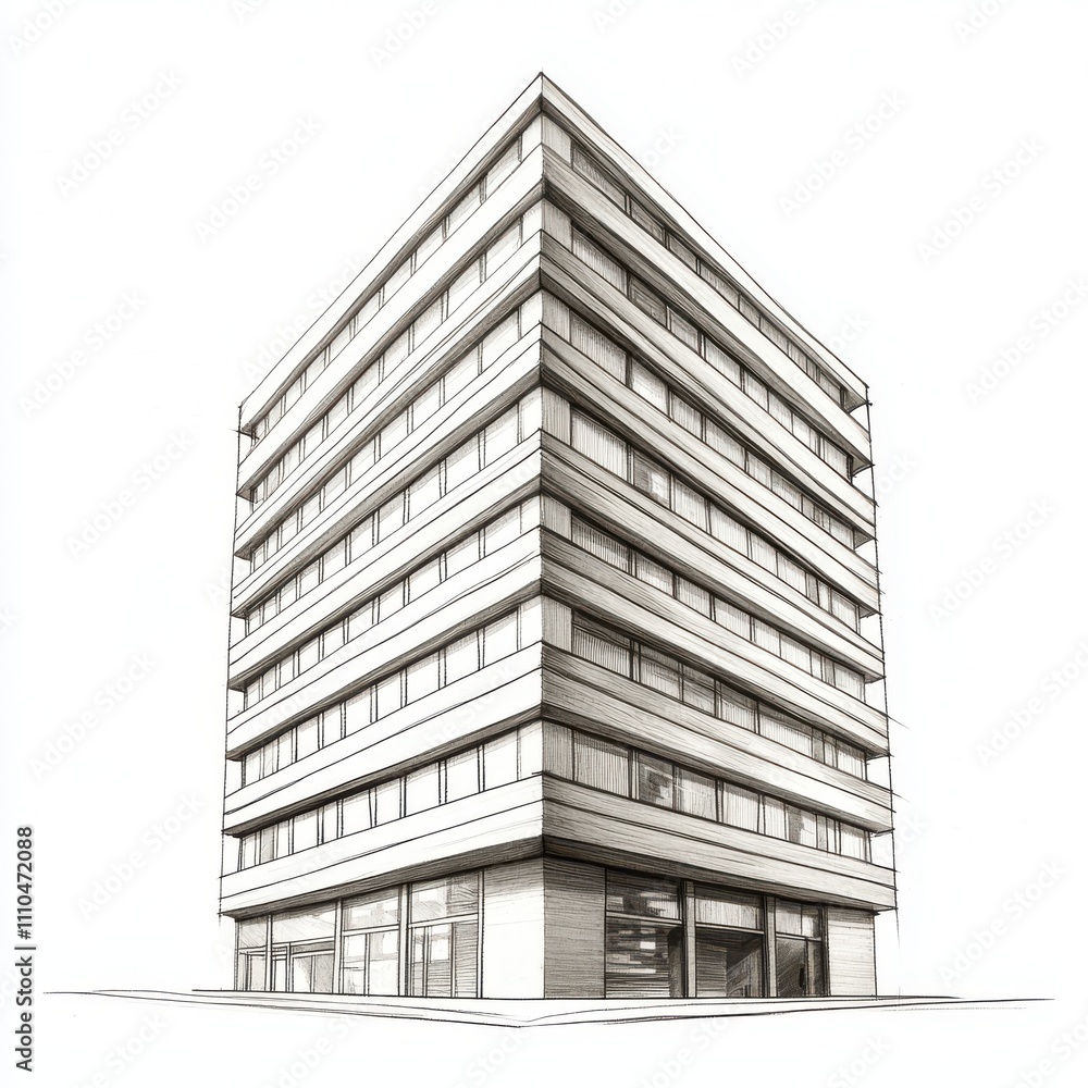 Architecture building construction perspective design and modern urban building line drawing on a white background, 3D illustration Architecture building construction perspective design and modern urban building line drawing on a white background, 3D illustration