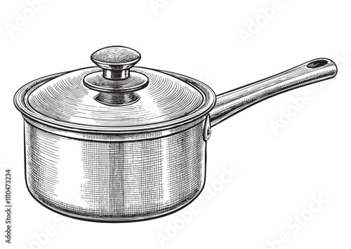kitchen pan engraving vector illustration
