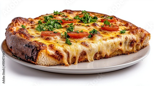 Wallpaper Mural A photostock of a slice of pizza with melted cheese and toppings, isolated on a white background, warm and appetizing. High Quality Torontodigital.ca