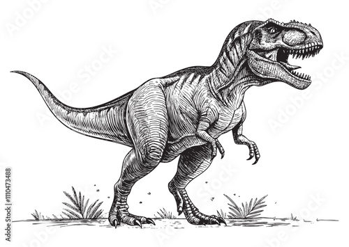 Tyranosaurus rex t-rex engraving vector illustration