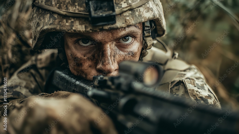 A soldier aims a rifle in a snowy field. A soldier aims a rifle in a snowy field.
