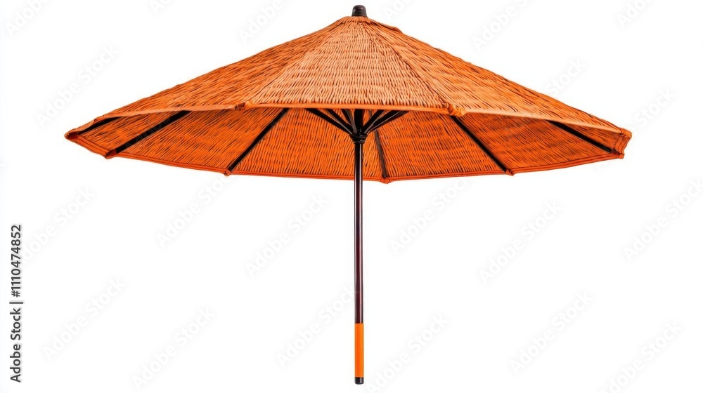 A photostock of a tropical straw umbrella, isolated on a white background, ideal for beach and vacation themes. High Quality A photostock of a tropical straw umbrella, isolated on a white background, ideal for beach and vacation themes. High Quality