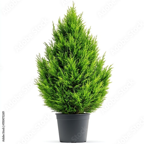 Vibrant green coniferous plant in a black pot, perfect for enhancing home decor.