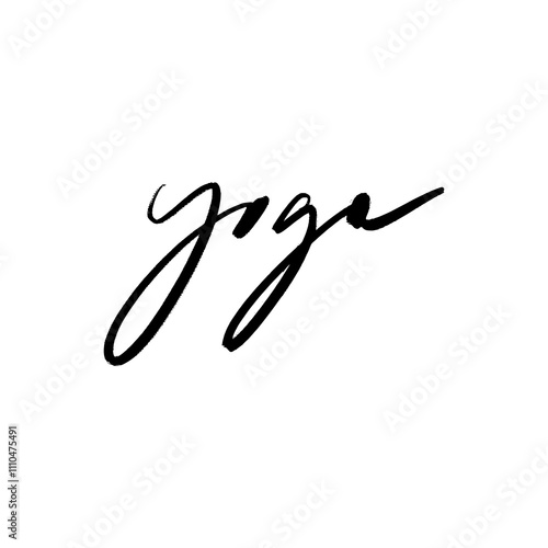 Black grunge yoga font lettering calligraphy brush hand drawn symbol, minimalistic illustration clipart. Decor logo yogi element for logo, label, emblem, poster, wall art, postcard, nail sticker, t