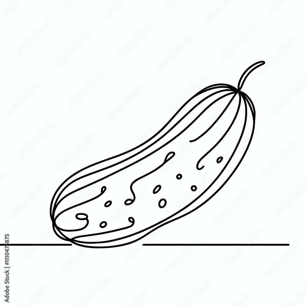 Minimalistic one-line drawing of a cucumber with elegant details, AI Generation Minimalistic one-line drawing of a cucumber with elegant details, AI Generation