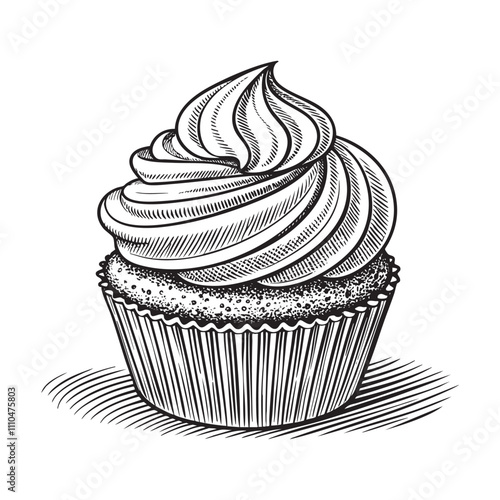 cupcake engraving vector illustration