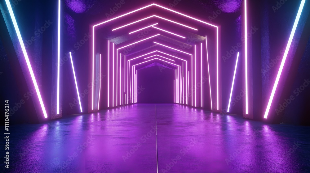 Fototapeta premium Neon tunnel with vibrant purple and blue light. 