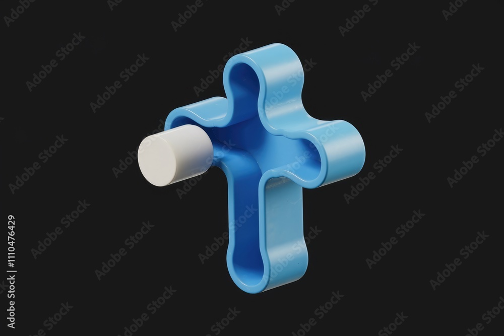 Obraz premium A 3D rendered image showing a blue figure with a white cylinder inserted.