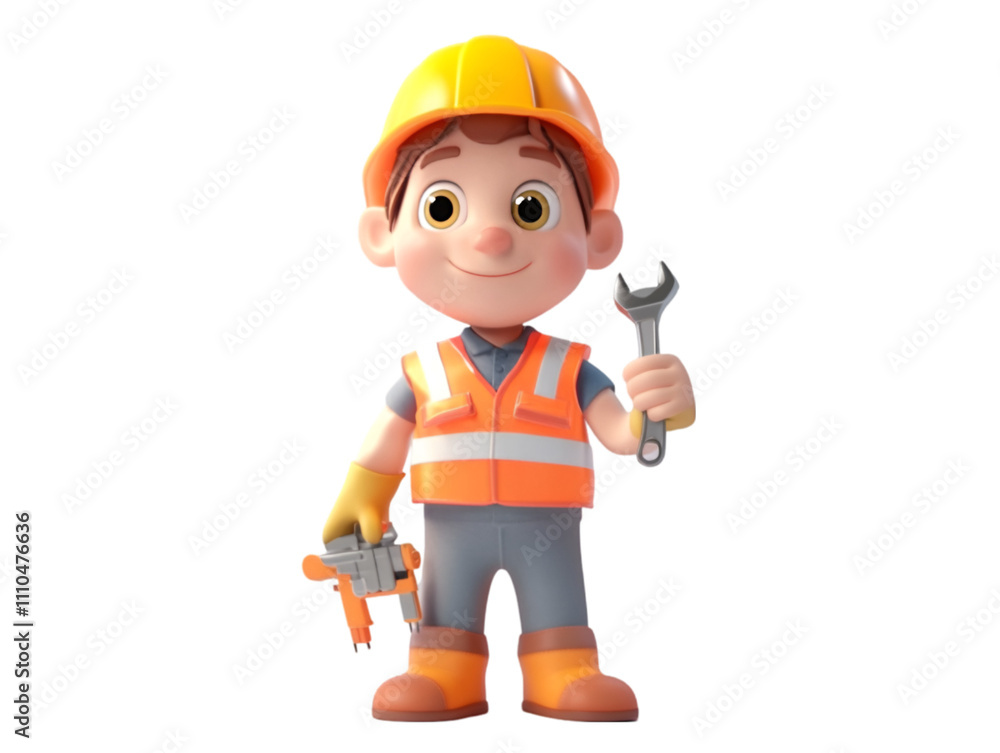 3D cartoon-style illustration of an engineer wearing a safety suit 3D cartoon-style illustration of an engineer wearing a safety suit