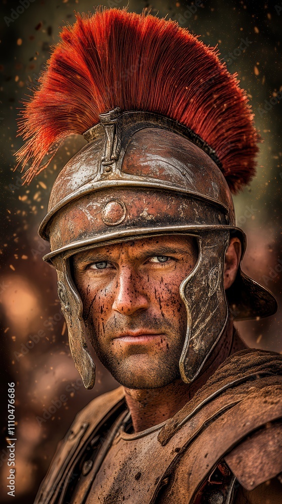 Roman centurion portrait in battle with legions in background Roman centurion portrait in battle with legions in background