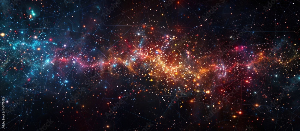 Fototapeta premium A breathtaking image showcasing a mesmerizing cosmic explosion in the depths of the universe with swirling clouds of colorful nebulae glowing stars and intense bursts of galactic energy