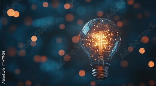 A light bulb glowing with connections inside, symbolizing innovation and inspiration in the digital world. 