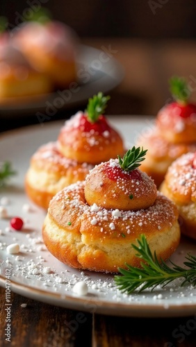 Wallpaper Mural Italian zeppole donuts with sugar, Christmas decorations Torontodigital.ca