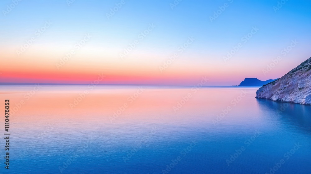 A beautiful blue ocean with a pink and orange sky in the background A beautiful blue ocean with a pink and orange sky in the background