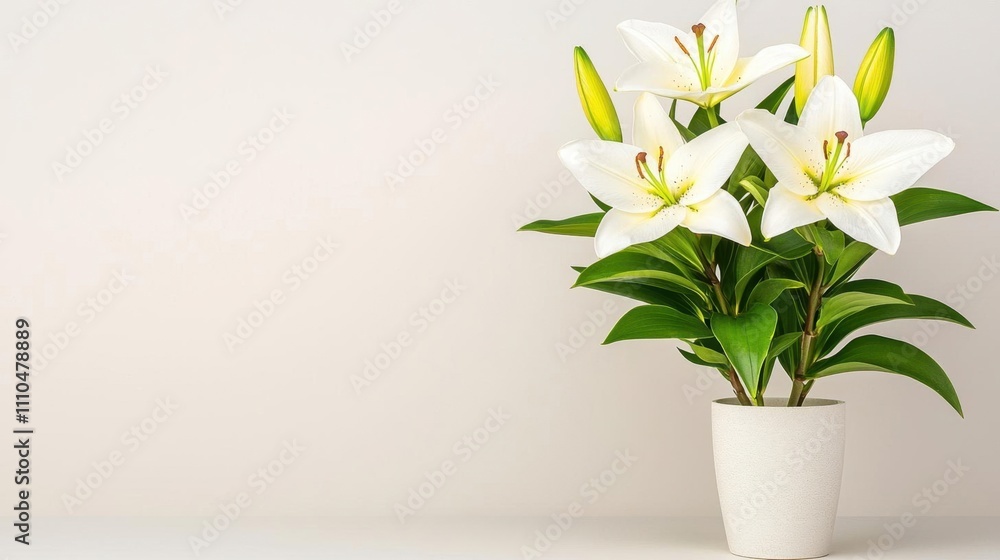 A photostock of delicate white lilies arranged in a soft bouquet, placed on a clean white background, pure and elegant. High Quality A photostock of delicate white lilies arranged in a soft bouquet, placed on a clean white background, pure and elegant. High Quality