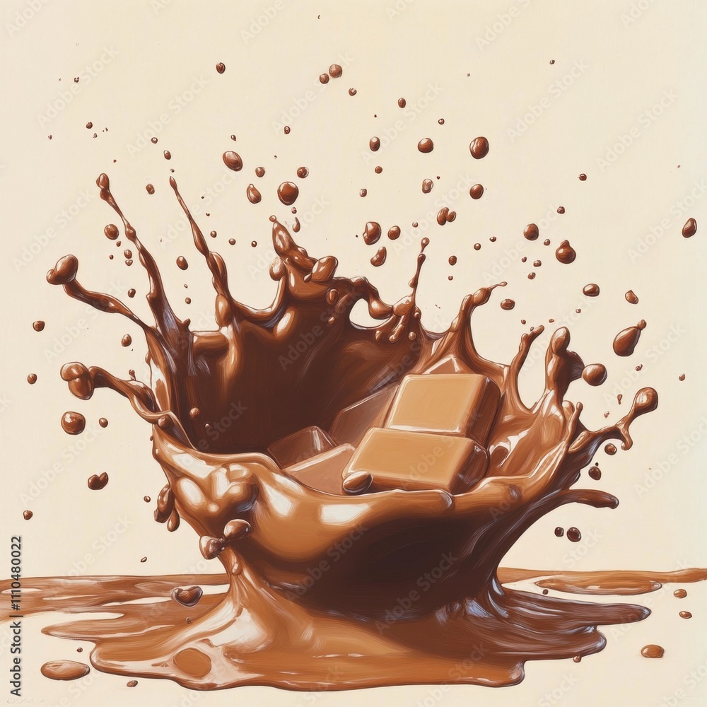A Delicious Splash of Melted Chocolate with Cubes: An Enticing Image of Decadent Chocolate A Delicious Splash of Melted Chocolate with Cubes: An Enticing Image of Decadent Chocolate